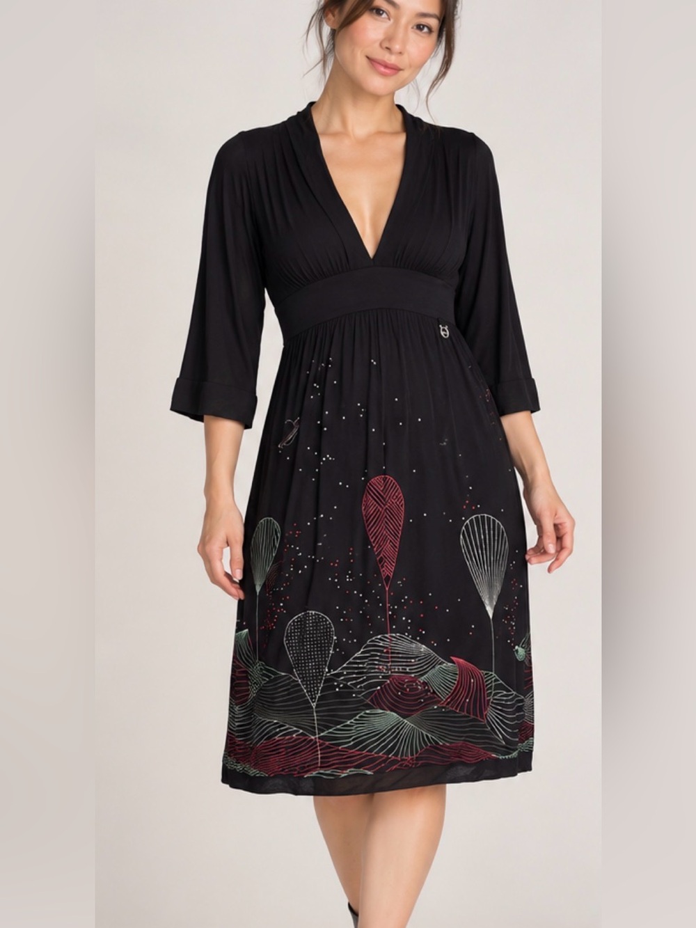 Skunkfunk SKFK Black Artsy Abstract Print Kimono Dress Size 3 (US M)